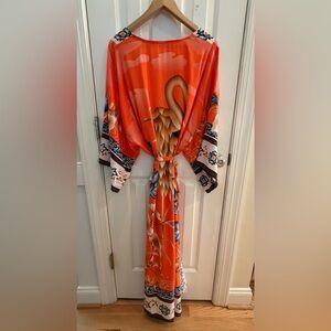 Vintage Orange Kimono with Bird Design